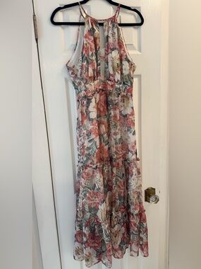 Showpo Floral Halter Maxi Dress in Coral, White & Green